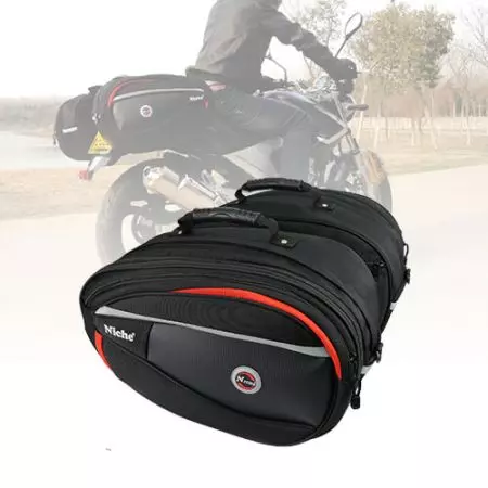 Alforjas para motocicleta al por mayor de servicio pesado - Alforjas de motocicleta de gran capacidad expandible con sistema de montaje universal de correas de velcro, soporte para bolsa lateral.
